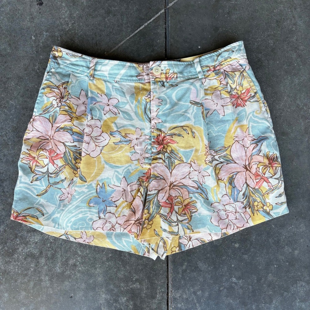 Lauren Ralph Lauren 100% Linen Shorts Women's 10P Floral Print Vacation Summer - Picture 2 of 9
